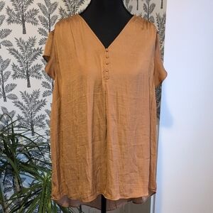 Cynthia Rowley Women's Brown V-Neck Buttoned Top